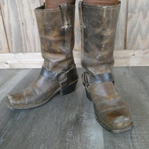 Vintage Frye Leather Harness Boots Distressed Brown Leather Size 9 Motorcycle Boots