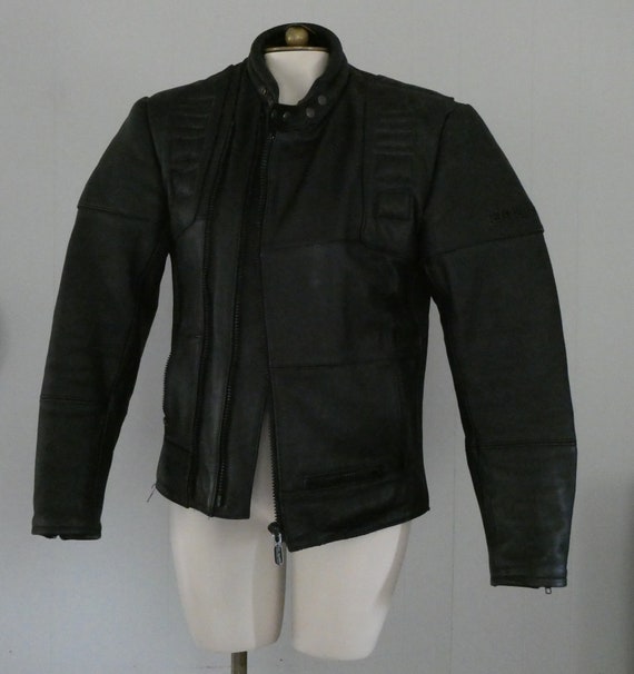 Black Leather Motorcycle Jacket / Vintage Fieldsh… - image 5