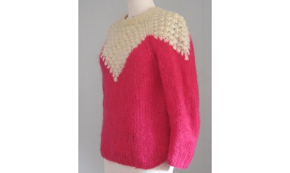 1960s Vintage Mohair Wool Sweater / Fuchsia Pink … - image 1