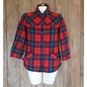 Vintage Pendleton Wool Jacket Small Womens Red Green Blue 1970s Pendleton Woolen Mills Shirt Jacket