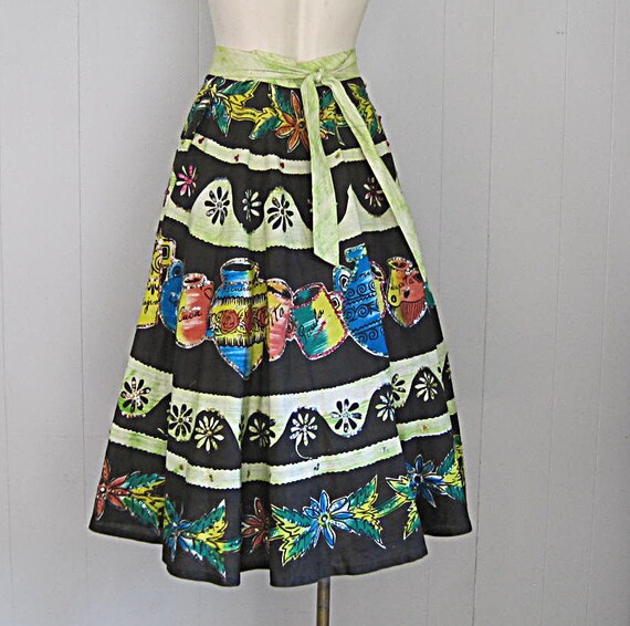 1950s Vintage Circle Skirt / Hand Painted Sequine… - image 6