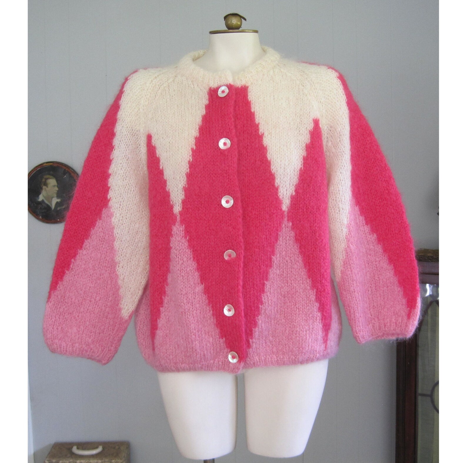 1960s Windowpane Mohair Cardigan