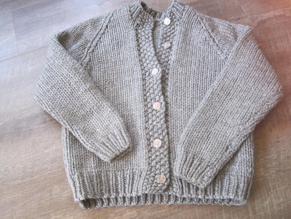 Vintage Hand Knit Wool Cardigan Sweater / Chunky … - image 6