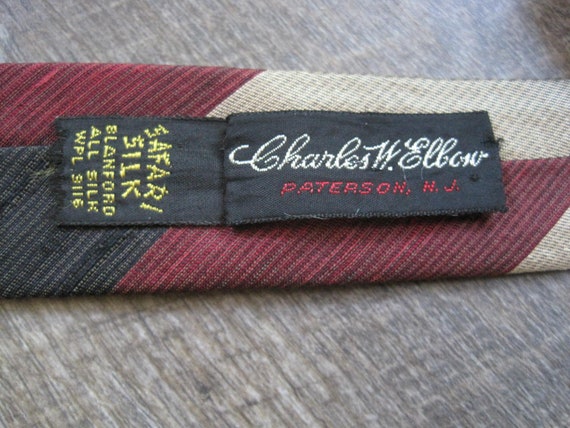 Vintage '60s Narrow Silk Necktie / Maroon/Black/G… - image 7