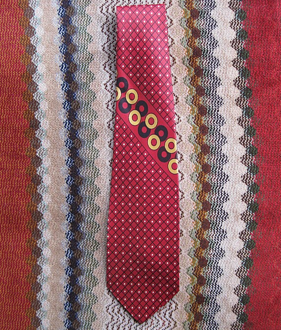 Vintage 50s Red Black Yellow Polka Dot and Circle… - image 2