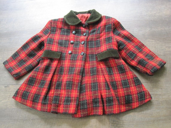 Vintage 1950s Girl's Coat / Plaid Kute Kiddie Pri… - image 1