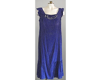 1920s Vintage Dress / '20s Silk Blue & White Polka Dot Drop Waist Day Dress