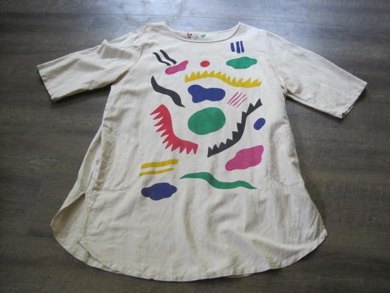 Gudrun Sjoden Tunic Dress / Y2K Cotton Linen Abst… - image 1