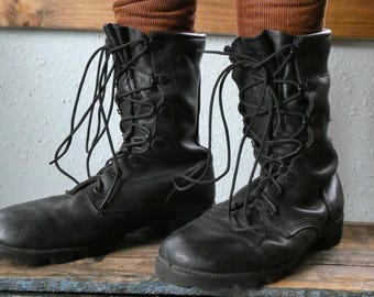 Vintage McRae Black Leather Combat Boots Men Small 6.5 Punk