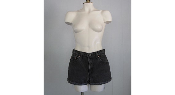 Vintage Levi's Black Denim Cut Off Jean Shorts / … - image 1