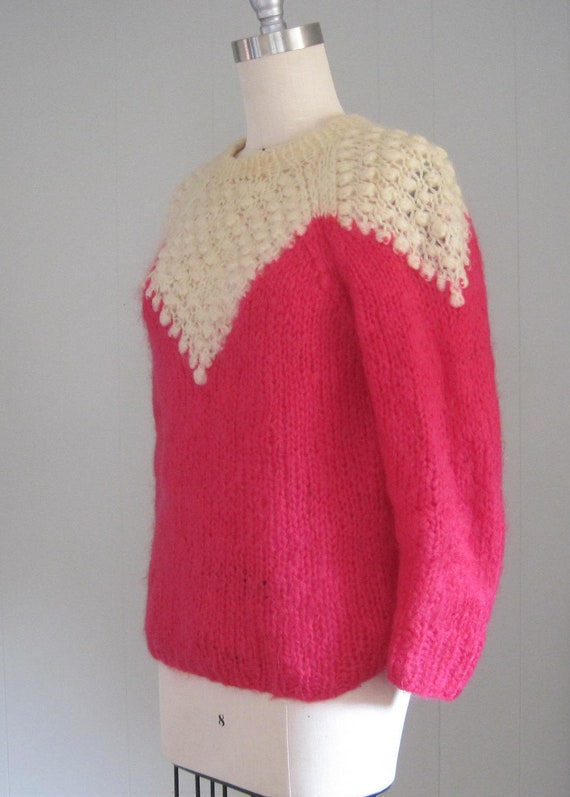 1960s Vintage Mohair Wool Sweater / Fuchsia Pink … - image 8