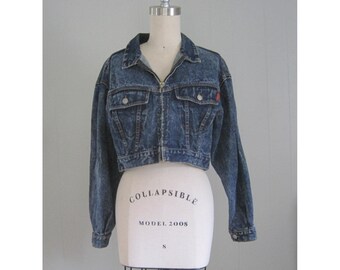 Vintage Jordache Cropped Denim Jacket / 1980s '90s Vintage Stonewash Jean Jacket