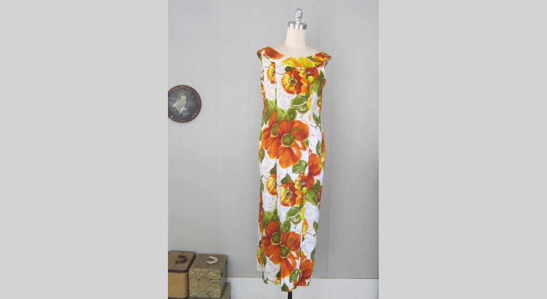 1960s Hawaiian Maxi Dress: Vintage Alice Polynesian Floral Barkcloth - Etsy