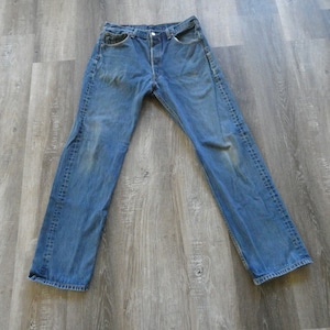 Vintage Levi 501 Jeans 35 x 36 Tag Button Fly Single Stitch Levis Natural Holes Fray Fade Loose Relaxed Faded Feathered Levi's Jean 34 x 34