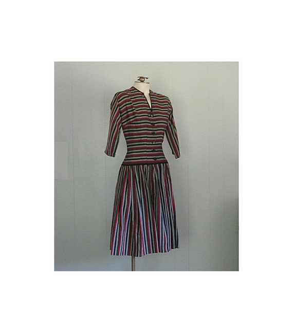 Vintage 50s Striped Pat Hartly Dress / Fitted Bod… - image 1