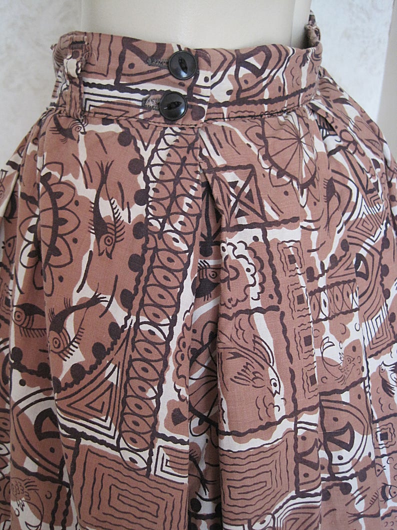 1950s Full Cotton Circle Skirt / Vintage Hawaiian Tiki Skirt image 9