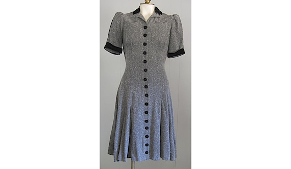 Vintage 1930s Wool Dress / 30s 40s Puff Sleeve Ha… - image 1