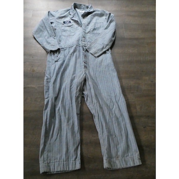 Vintage Red Kap Coverall Herringbone Twill Mechanic Overalls Striped Distressed Denim Engineer Boiler Suit Jumpsuit 48 Regular Tag Size