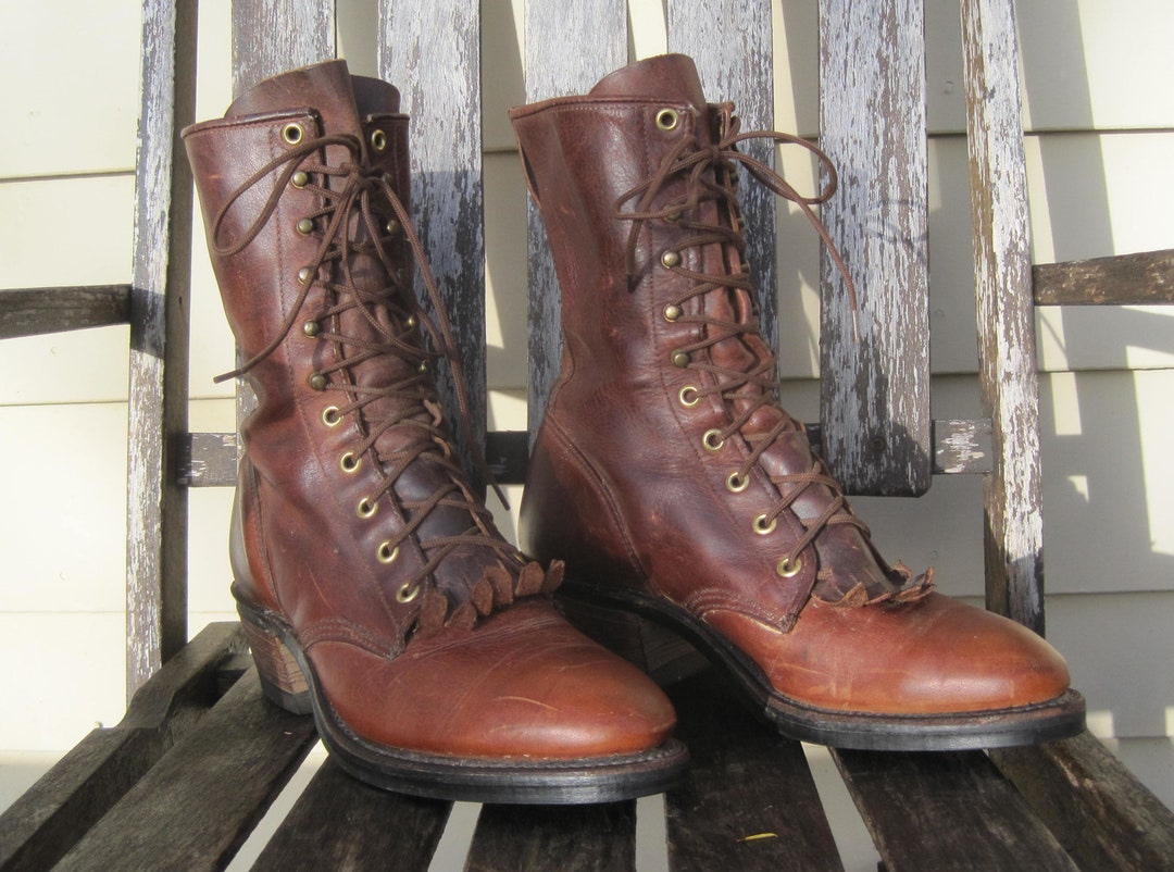 Vintage J. Chisholm Packer Boots / Men's 8 1/2D Brown Leather Kiltie