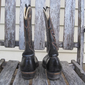 Vintage Cowboy Boots / 1950s Vintage ACME Black/Red/White Inlay Feather Design Leather Cowboy Boots image 5