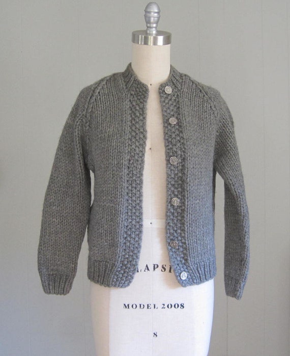 Vintage Hand Knit Wool Cardigan Sweater / Chunky … - image 5
