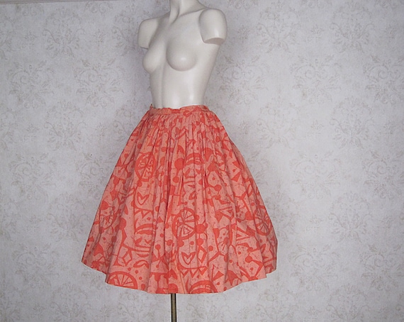 1950s Vintage Novelty Print Full Skirt / '50s Hawa
