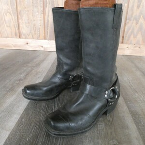 Vintage Black Leather Harness Boots - Women&#39;s Size 10M - Motorcycle Biker Moto