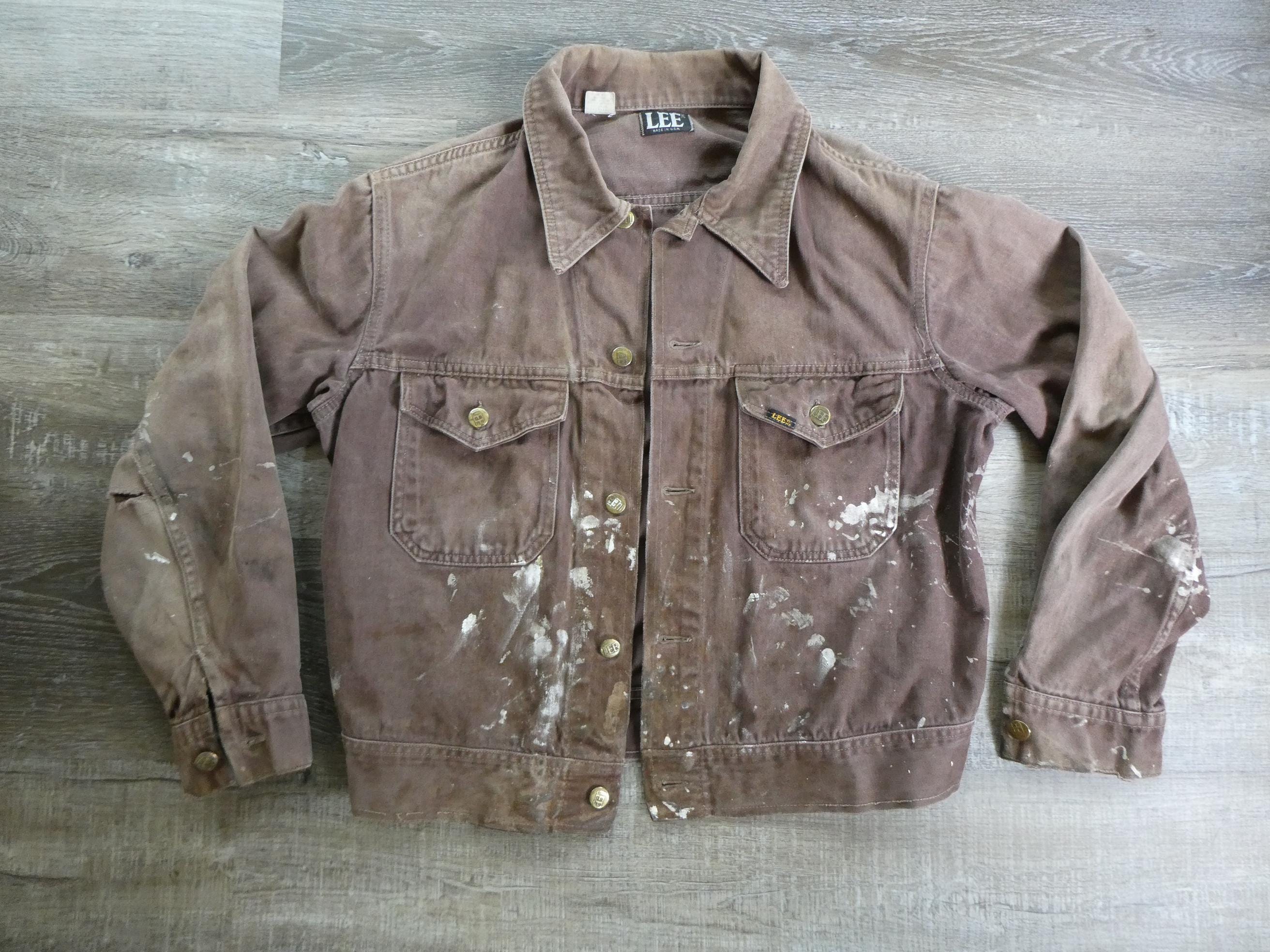 Vintage LEE Moleskin Trucker Jacket: 1970s Distressed Chore Coat