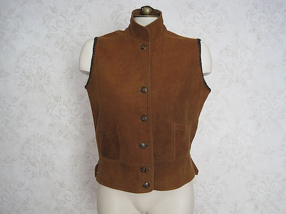 Vintage Suede Leather Vest / 1930s Buckskin Leathe