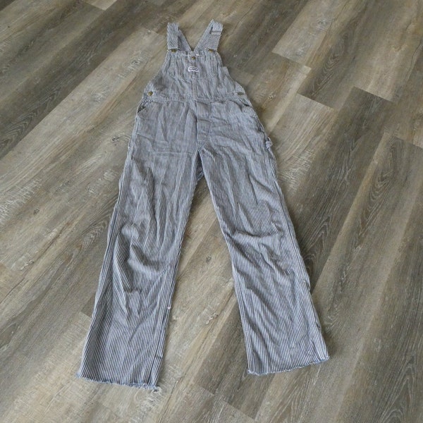 Vintage Big Smith Engineer Stripe Bib Overalls Small Size 32 Waist Vintage Workwear Coverall Short Cropped Hem Button Fly