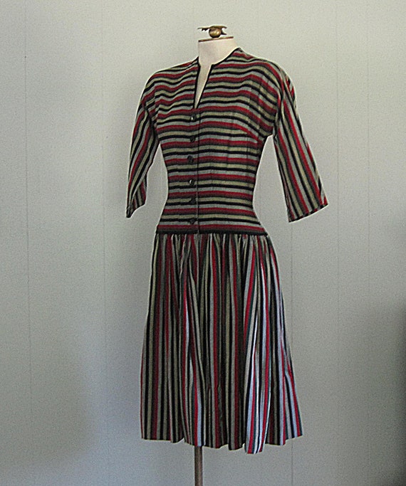 Vintage 50s Striped Pat Hartly Dress / Fitted Bod… - image 5