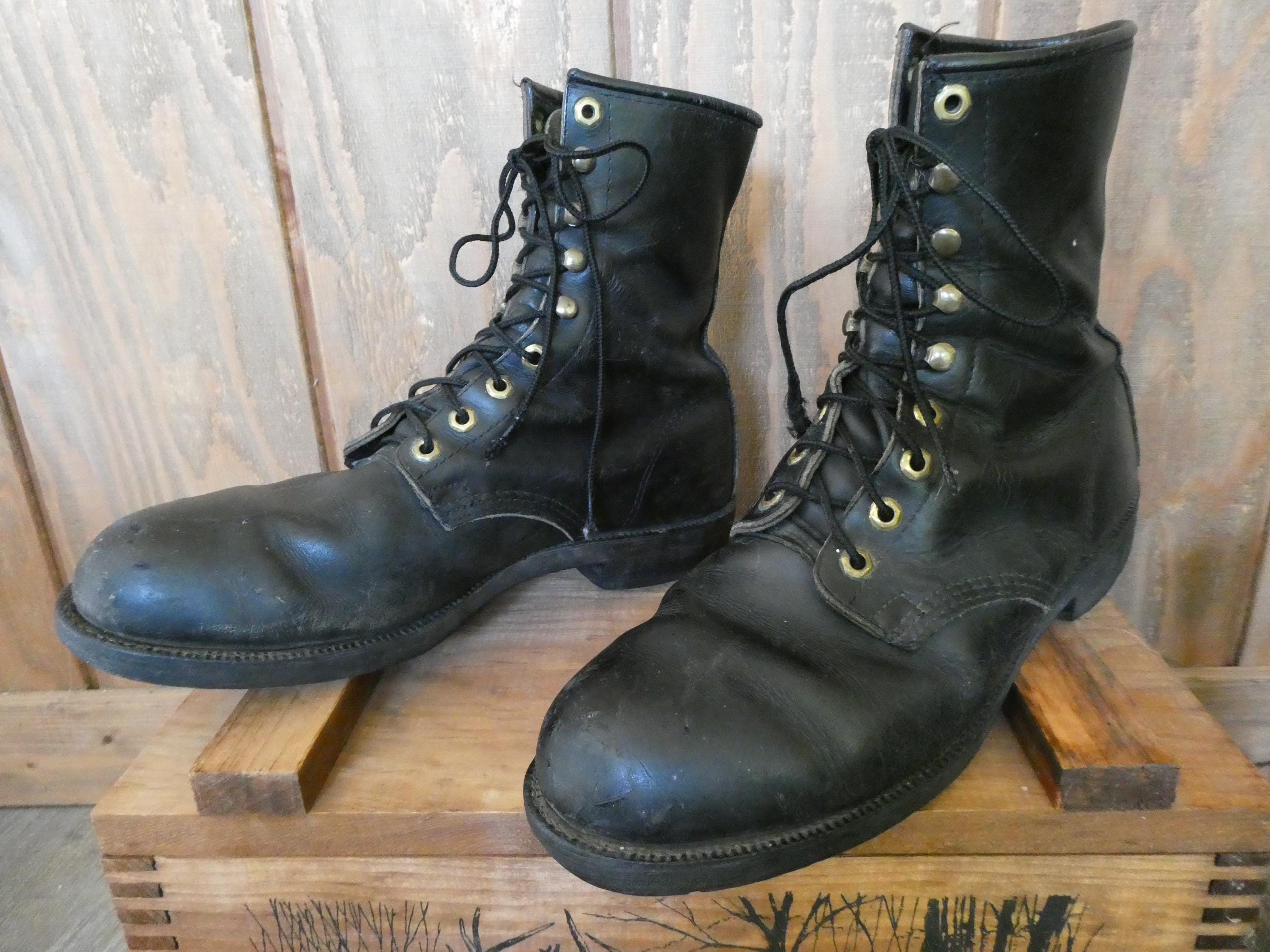 Vintage Black Leather Combat Boots / Men display picture 2