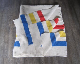 1950s Vintage Hudson Bay Style Wool Blanket: Striped Cabin Decor