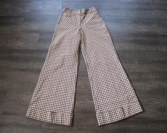 Vintage 70s Gingham Bell Bottom Pants High Waist Elephant Bells XS