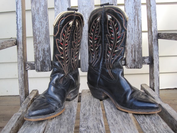 Vintage Cowboy Boots / 1950s Vintage ACME Black/R… - image 1