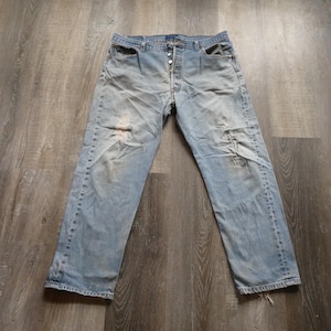 Vintage Levi's Button Fly Jeans / 1980s Levis 501 Naturally Distressed Denim 38 x 31 Tag Worn Faded Loose Relaxed Levi Boyfriend Jeans