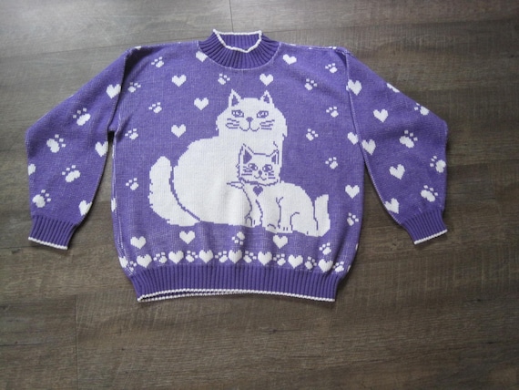 1980s Vintage Crazy Cat Lady Sweater / '80s '90s … - image 1