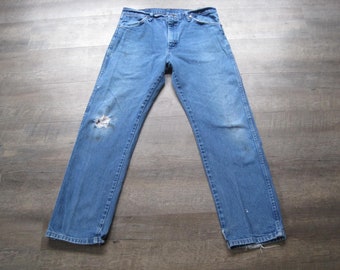 High Waist Vintage Wrangler Distressed Denim Straight Leg Unisex Jeans 35 x 32 Tag Natural Fade Worn Cowboy Denim Wranglers 34 x 31