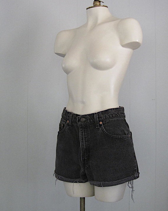 Vintage Levi's Black Denim Cut Off Jean Shorts / … - image 4
