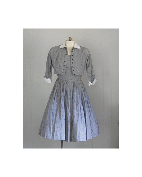 1950s Vintage Cotton Gingham Fit & Flare Summer S… - image 1