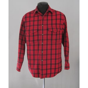 Filson Red and Black Plaid Cotton Oxford Shirt - Mens Medium
