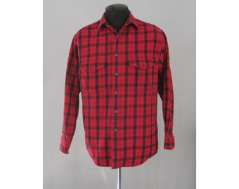 Filson Red and Black Plaid Cotton Oxford Shirt - Mens Medium