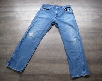 Vintage Wrangler Jeans: High Waist Distressed Straight Leg Denim (35x32)