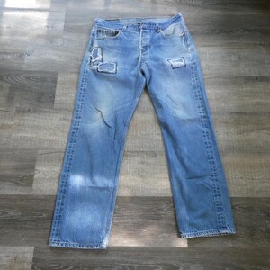 Vintage Levi's Button Fly 501 Jeans Naturally Distressed Faded Denim 35 x 33 Tag (34x30) 501xx