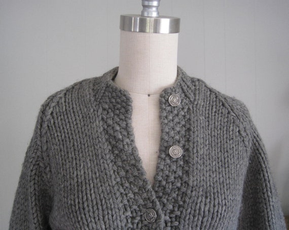 Vintage Hand Knit Wool Cardigan Sweater / Chunky … - image 7