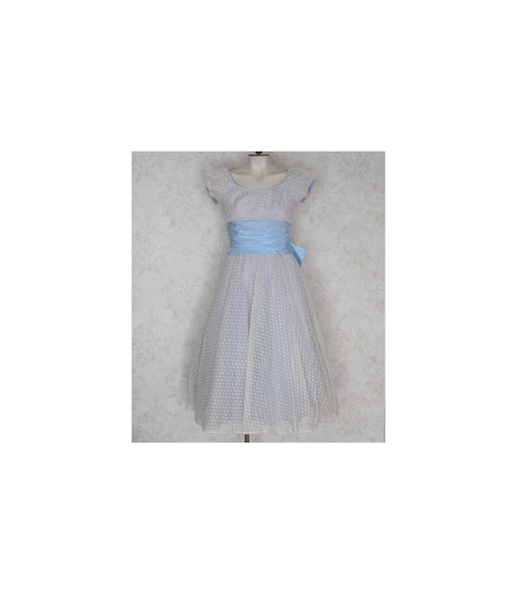 1950s Vintage Party Dress: White Flocked Polka Do… - image 1