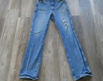 Vintage Wrangler Jeans: Distressed Straight Leg Denim, Faded Cowboy Jeans (34x38)