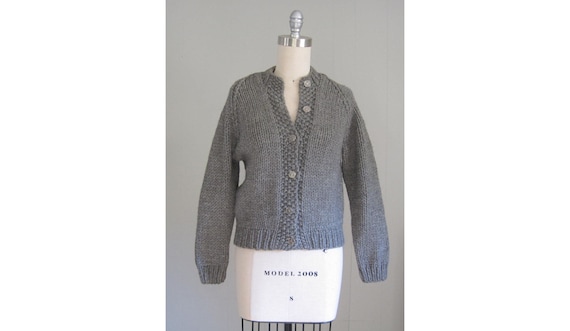 Vintage Hand Knit Wool Cardigan Sweater / Chunky … - image 1