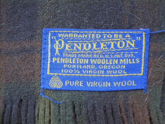 Vintage Pendleton Plaid Wool Scarf / Olive Green … - image 5