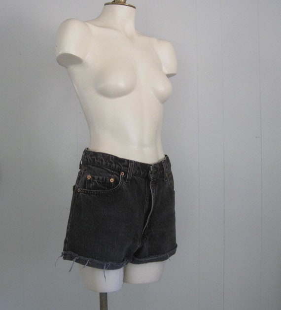 Vintage Levi's Black Denim Cut Off Jean Shorts / … - image 2